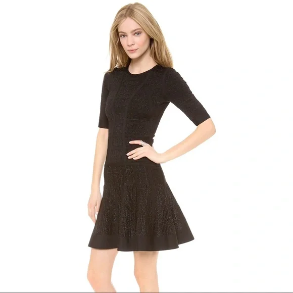 HERVE LEGER Black Fit and Flare Mini Dress - Picture 1 of 7